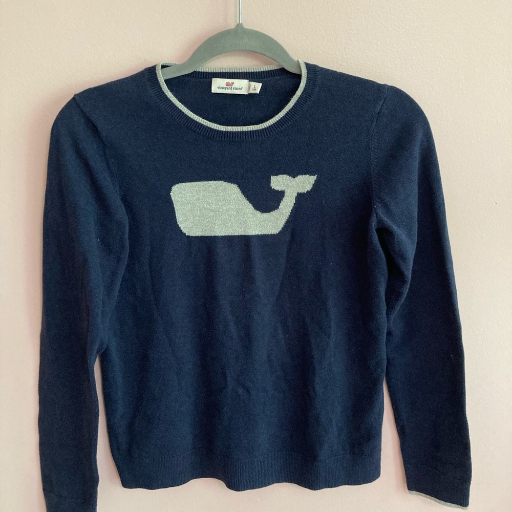 Vineyard vines silver and navy whale sweater